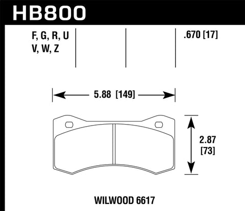 Hawk Wilwood 17mm 6617 Caliper Brake Pad Set - HB800W.670