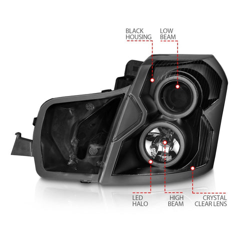 ANZO 2003-2007 Cadillac CTS Projector Headlights w/ Halo Black (CCFL) - 121417