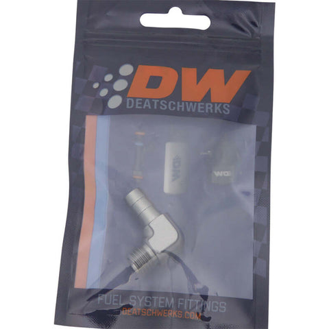 DeatschWerks Metric M12 to 3/8in Hose Barb 90-Degree Fitting w/ Venturi Port - Anodized DW Titanium - 6-02-0650