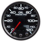 Autometer Spek-Pro Gauge Oil Press 2 1/16in 120psi Stepper Motor W/Peak & Warn Blk/Smoke/Blk - P32552