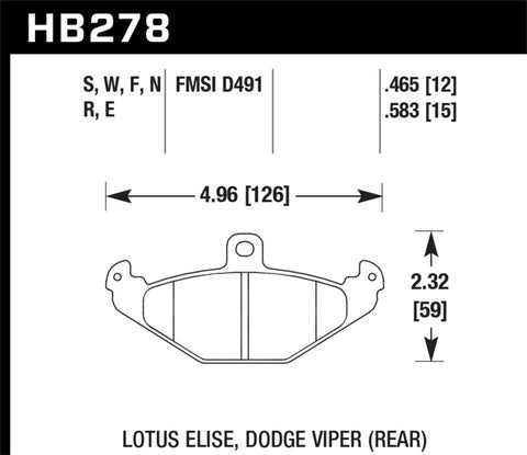 Hawk 05 Lotus Elise HP+ Street Rear Brake Pads - HB278N.465
