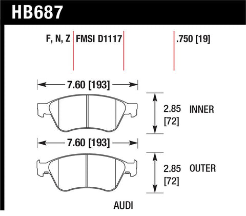 Hawk 04-10 Audi A8 Quattro / 07-11 S6 / 07-10 S8 /  04-06 VW Phaeton HPS Front Street Brake Pads - HB687F.750