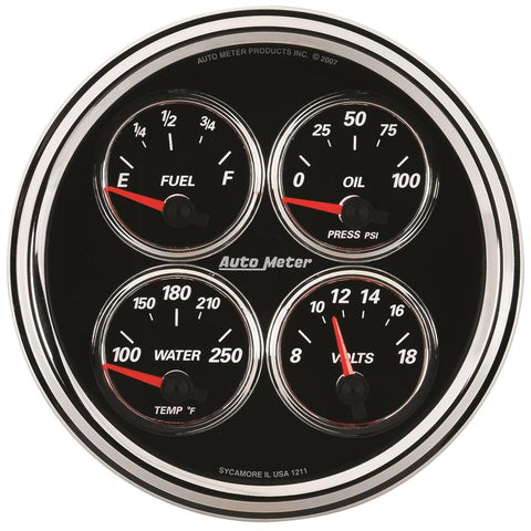 AutoMeter Gauge Quad 5in. 240 Ohm(e) to 33 Ohm(f) Elec Designer Black II - 1211