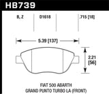 Hawk 2013 Fiat 500 Abarth Front PC Street Brake Pads - HB739Z.715
