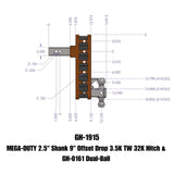 Gen-Y Mega Duty 2.5in Shank 9in Offset Drop 3.5K TW 32K Hitch w/GH-0161 Dual-Ball - GH-1915