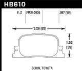 Hawk 05-09 Scion tC / 00-01 Lexus ES300 Performance Ceramic Street Rear Brake Pads - HB610Z.587