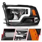 ANZO 2009-2020 Dodge Ram 1500 Full LED Square Projector Headlights w/ Chrome Housing Black Amber - 111539