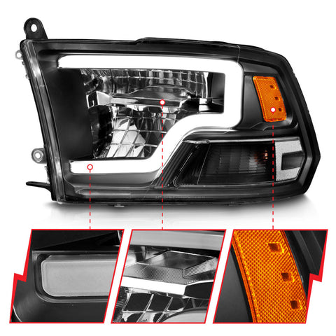 ANZO 2009-2020 Dodge Ram 1500 Full LED Square Projector Headlights w/ Chrome Housing Black Amber - 111539