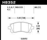 Hawk 1998-2/2002 Subaru Forester L (w/Rear Drum Brakes) High Perf. Street 5.0 Front Brake Pads - HB352B.665