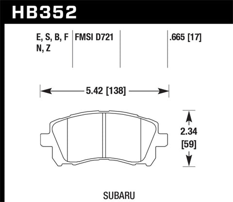 Hawk 02-03 WRX / 98-01 Impreza / 97-02 Legacy 2.5L / 98-02 Forester 2.5L D721 HP+ Street Front Brake - HB352N.665