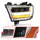 ANZO 19-20 Dodge Ram 1500 Tradesman LED Projector Headlights Plank Style w/Sequential Black (Driver) - 111495-L
