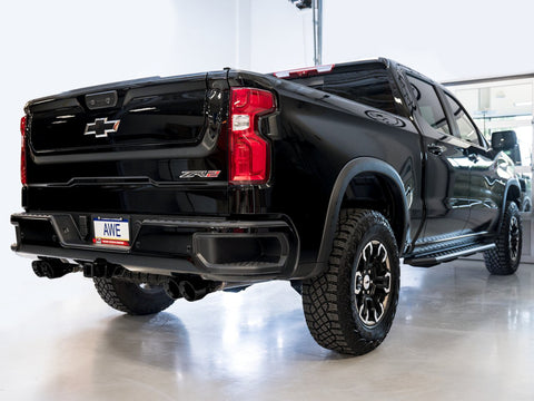 AWE Tuning 22-23 GMC Sierra 1500 AT4X 6.2L 0FG Catback Split Dual (Flat Bumper) - Diamond Black Tips - 3015-43284