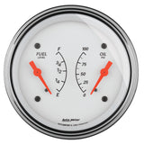 AutoMeter Gauge Dual Fuel & Oilp 3-3/8in. 0 Ohm(e) to 90 Ohm(f)& 100PSI Elec Arctic White - 1324
