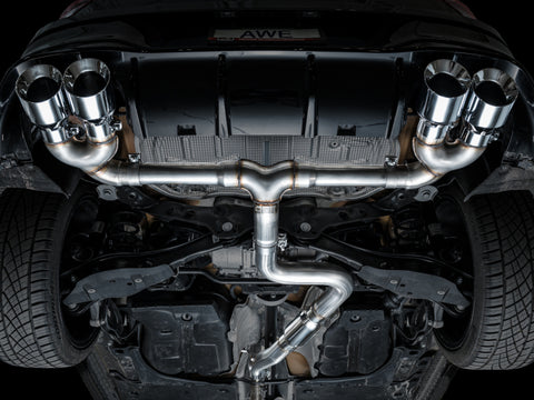 AWE Tuning MK8 Volkswagen Golf R 3in Track Edition Quad Exhaust - Chrome Silver Tips - 3020-42658