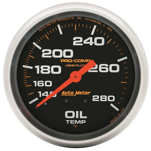 Autometer Liquid Filled Mechanical 66.7mm 140-280 deg F Oil Temperature Gauge Includes 6 ft Tubing - 5441