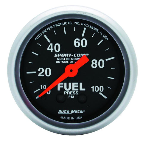 Autometer Sport-Comp 52mm 0-100 PSI Mechanical Fuel Pressure Gauge - 3312