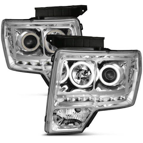 ANZO 2009-2014 Ford F-150 Projector Headlights w/ Halo Chrome (CCFL) G2 - 111297