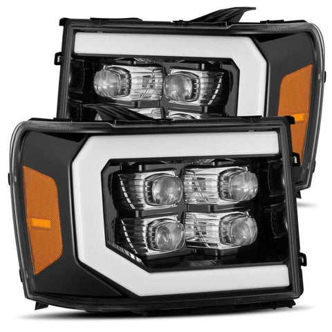 AlphaRex 07-13 GMC 1500HD NOVA LED Proj Headlights Plank - Jet Black w/Activ Light/Seq Signal/DRL - 880608