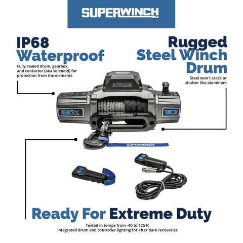 Superwinch 10000 LBS 12V DC 3/8in x 80ft Synthetic Rope SX 10000 Winch - 1710201