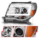 ANZO 2005-2011 Toyota Tacoma Projector Headlights w/ Light Bar Chrome Housing - 111518
