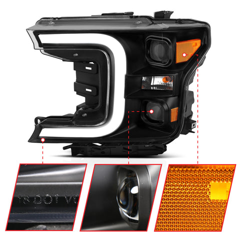 ANZO 18-19 Ford F-150 LED Projector Headlights w/ Plank Style Switchback Black w/ Amber - 111400