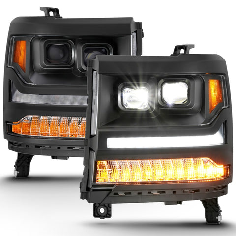 ANZO 16-18 Chevrolet Silverado 1500 LED Projector Headlights w/Plank Style Switchback Black w/ Amber - 111420