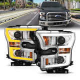 ANZO 2015-2017 Ford F-150 Projector Headlights w/ Plank Style Switchback Chrome w/ Amber - 111358