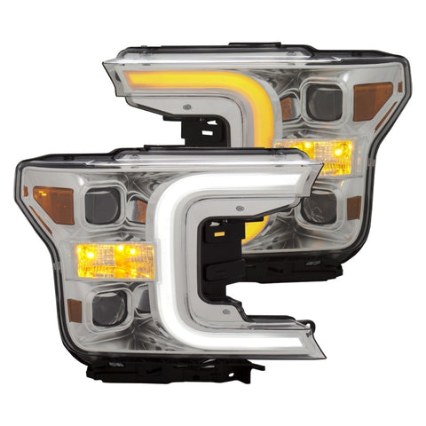 ANZO 18-19 Ford F-150 Projector Headlights w/Plank Style Switchback Chrome w/Amber - 111399