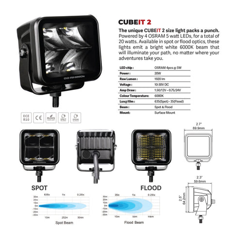 Go Rhino Xplor Blackout Series Cube LED Spot Light Kit (Surface/Threaded Stud Mnt) 2x2 - Blk (Pair) - 750200321SCS