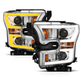 ANZO 2015-2017 Ford F-150 Projector Headlights w/ Plank Style Switchback Chrome w/ Amber - 111358