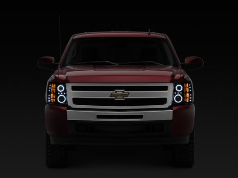 Raxiom 07-13 Silverado 1500 Super White LED Halo Projector Headlights- Black Housing (Clear Lens) - S112717