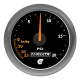 Innovate MTX Analog 20 PSI Vacuum/Boost Gauge Kit - Black Dial - 3857