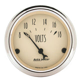 Autometer 2-1/16 inch Electric Voltmeter 18V Antique Beige Gauge - 1891