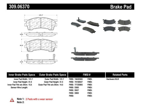 StopTech Performance 93-97 Ford Probe / 93-97 Mazda MX-6/93-02 626 Front Brake Pads - 309.06370