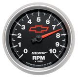 AutoMeter Gauge Tachometer 3-3/8in. 10K RPM In-Dash Chevy Red Bowtie Black - 3697-00406