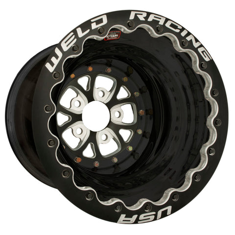 Weld V-Series 16x16 / 5x4.75 BP / 4in. BS Black Wheel - Black Double Beadlock - 84B-616B278UB