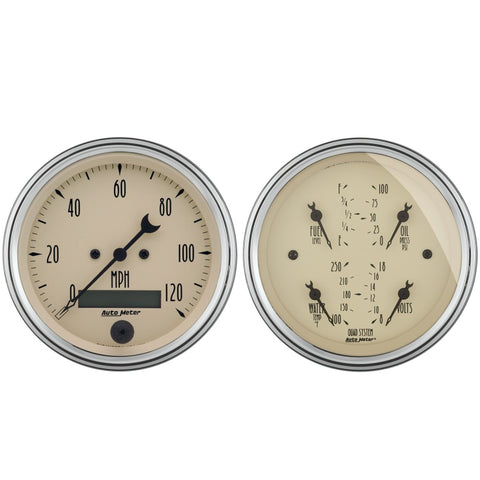 AutoMeter Gauge Kit 2 Pc. Quad & Speedometer 3-3/8in. Antique Beige - 1800