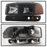 xTune GMC Sierra 99-06 /Yukon 00-06 Crystal Headlights & Bumper Lights - Black HD-JH-GS99-AM-SET-BK - 9037474
