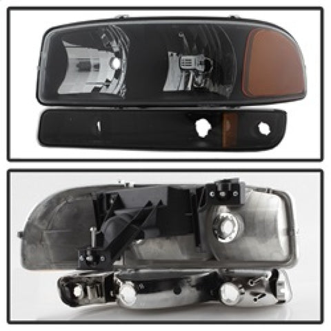 xTune GMC Sierra 99-06 /Yukon 00-06 Crystal Headlights & Bumper Lights - Black HD-JH-GS99-AM-SET-BK - 9037474