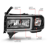 ANZO 94-02 Dodge RAM Crystal Headlight - w/ Light Bar Black Housing - 111554