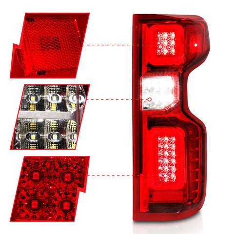 ANZO 19-21 Chevy Silverado Work Truck Full LED Taillights Chrome Housing Red Lens G2(w/C light Bars) - 311419