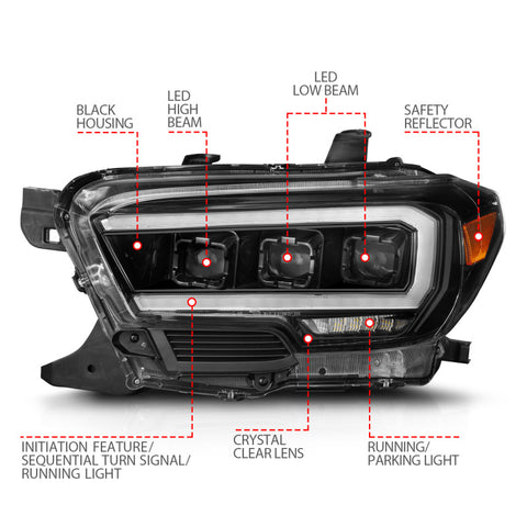 ANZO 16-22 Toyota Tacoma SR/SR5 ONLY Full LED Proj Headlights w/Light Bar Seq. Blk w/Initiation Lgt - 111562