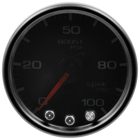 Autometer Spek-Pro Gauge Boost 2 1/16in 100psi Stepper Motor W/Peak & Warn Blk/Smoke/Blk - P30552