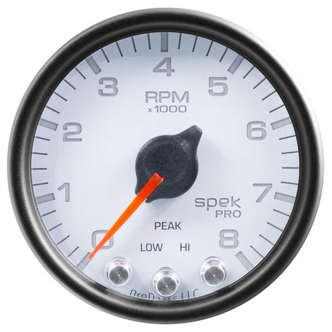 Autometer Spek-Pro Gauge Voltmeter 2 1/16in 16V Stepper Motor W/Peak & Warn Wht/Blk - P344128