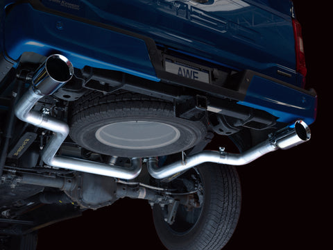 AWE 0FG 21+ Ford F150 Dual Split Rear Exhaust - 5in Chrome Silver Tips - 3015-32105