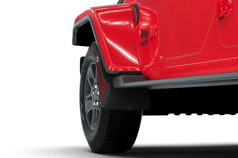 Rally Armor 19-25 Jeep JT Gladiator (Mojave/Rubicon) Black Mud Flap w/Metallic Black Logo - MF104-BLK-MBK