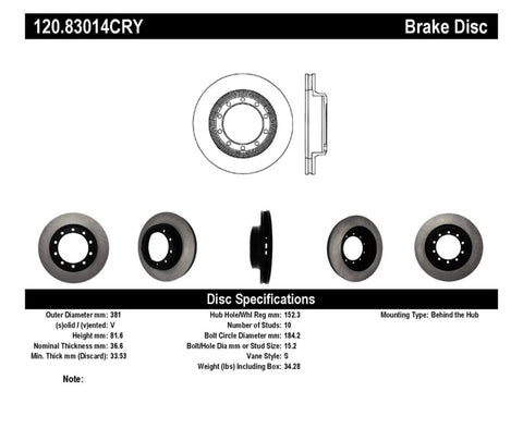 Stoptech 07-09 / 11-18 Ford F-53 Premium Front CryoStop Brake Rotor - 120.83014CRY