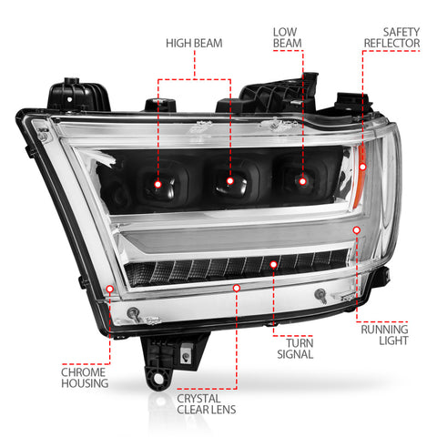 ANZO 19-20 Dodge Ram 1500 Tradesman LED Projector Headlights Plank Style w/Sequential Black (Driver) - 111495-L