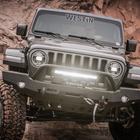 Westin 18-19 Jeep Wrangler JL WJ2 Full Width Front Bumper w/Bull Bar Textured Black - 59-80115