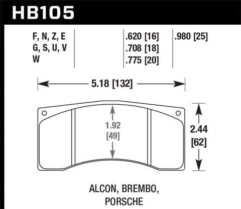 Hawk Alcon B/MB4/ Brembo XA2.E5.01/04 / XA5.90.01/04 / XA6.H7.11/14 DTC-70 Race Brake Pads - HB105U.775